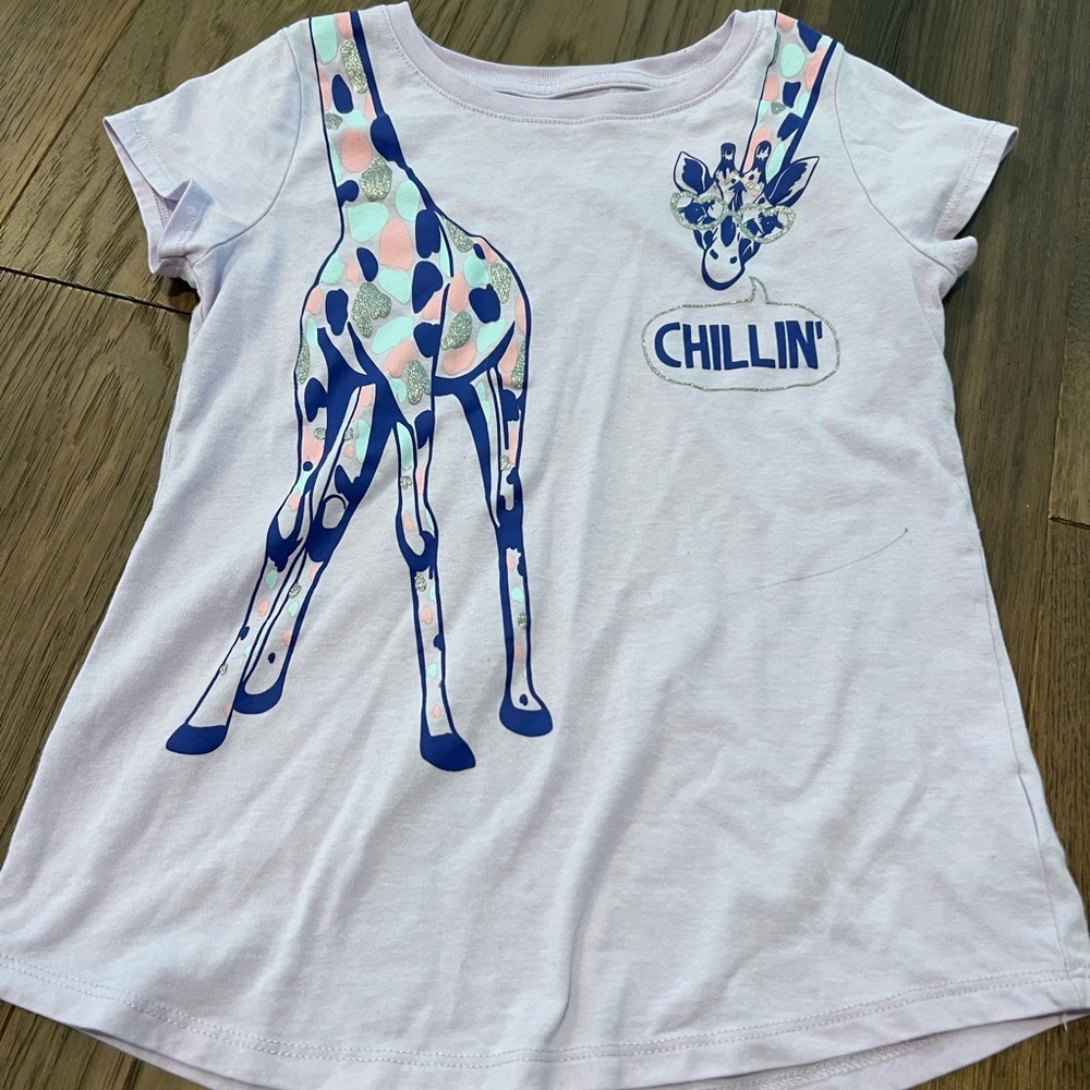 WONDER NATION GIRLS GIRAFFE CHILLIN SHIRT SIZE M 7-8 PURPLE SHORT SLEEVE